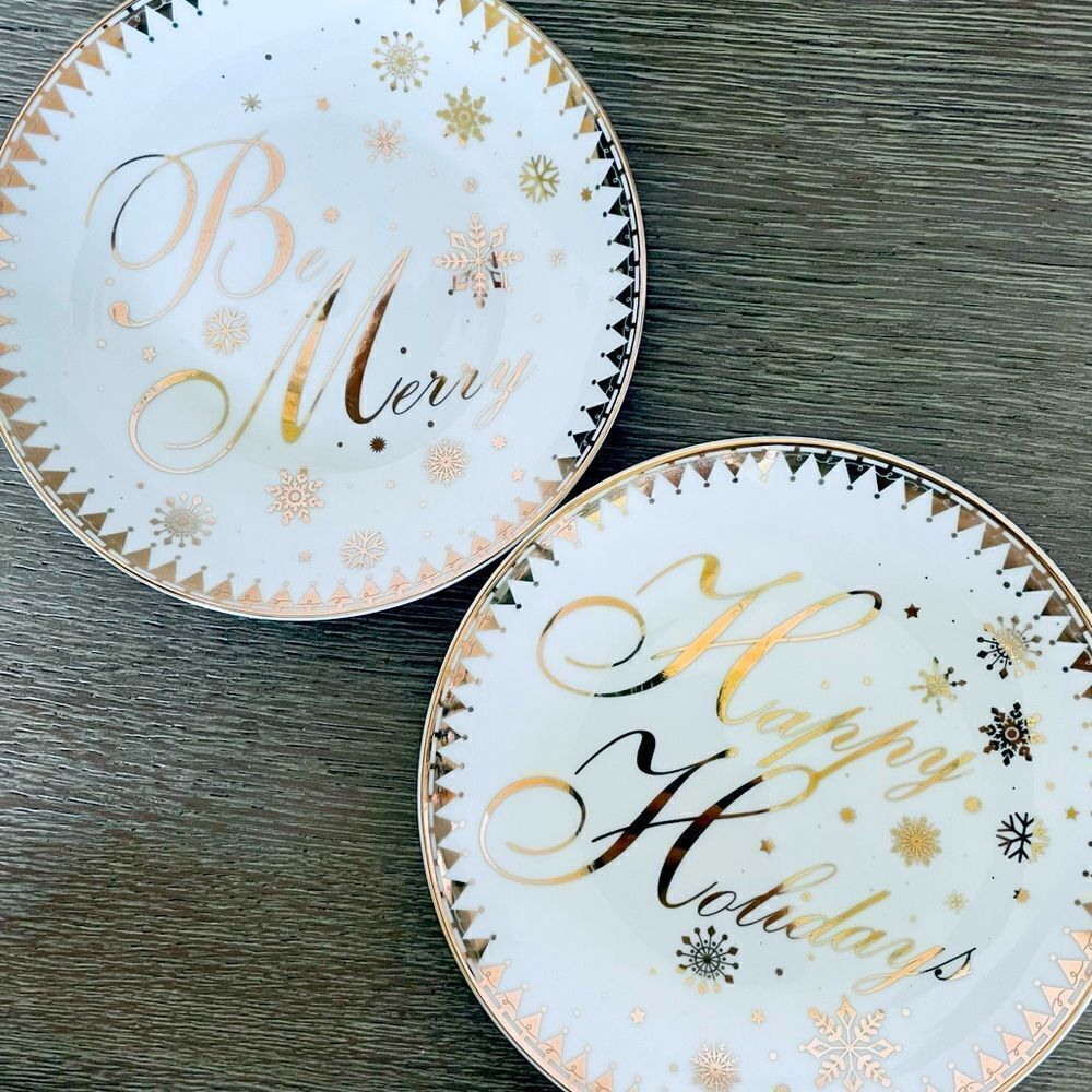 Christmas Holiday Gold Metallic Decor Plates Set